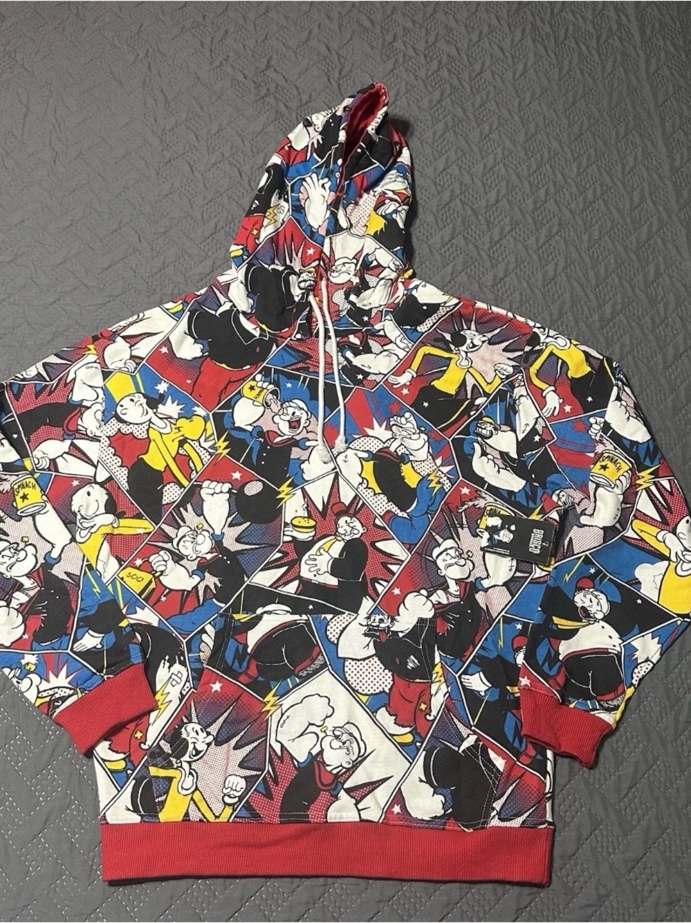 Popeye Men’s Hoodie Sz L All over graffiti Full Print Graphic By Briscobrand